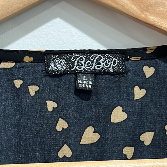 BeBop Black Tan Hearts Mini Dress Sz L Whimsigoth Cute Retro Twee Addams - Picture 9 of 11